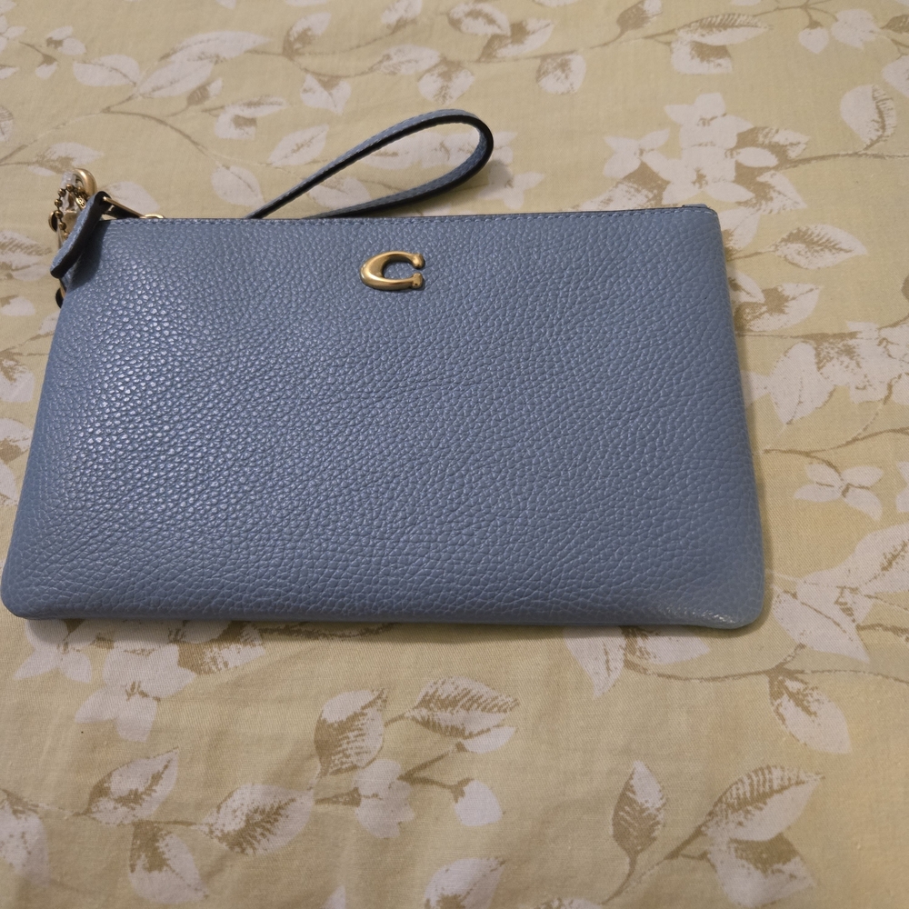 Coach Pebbled Leather Wristlet in Soft Blue